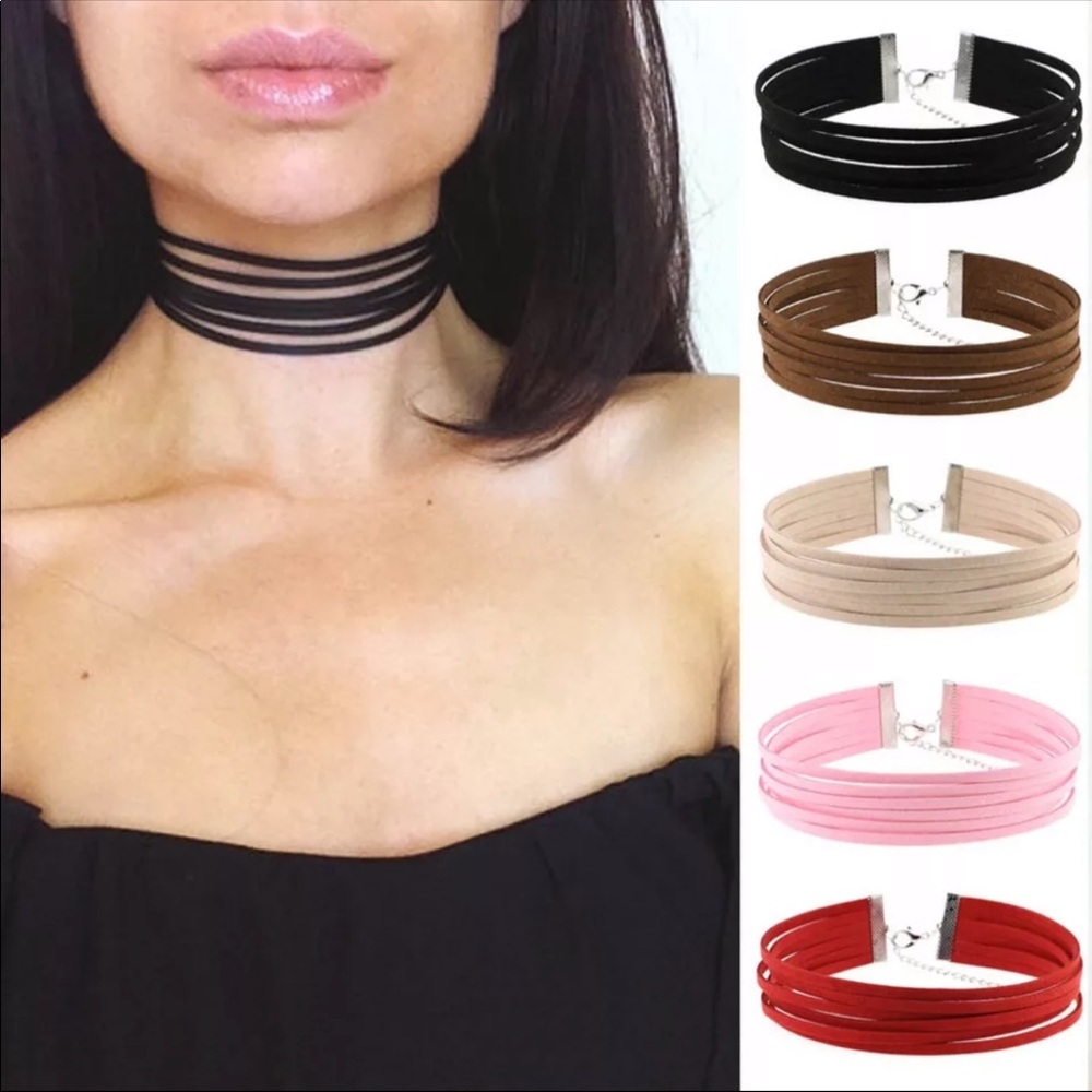 Black Suede Layered Choker Necklace - Picture 2 of 2